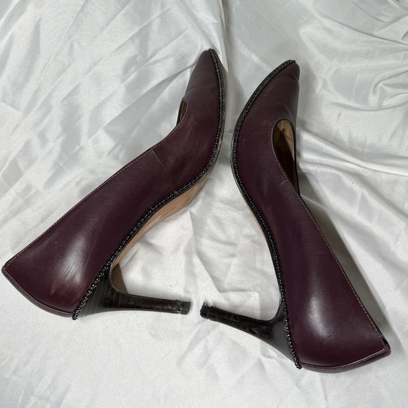 Coach Smith Beadchain Burgundy Maroon Beaded Trim Heels Size 8 - Picture 14 of 16